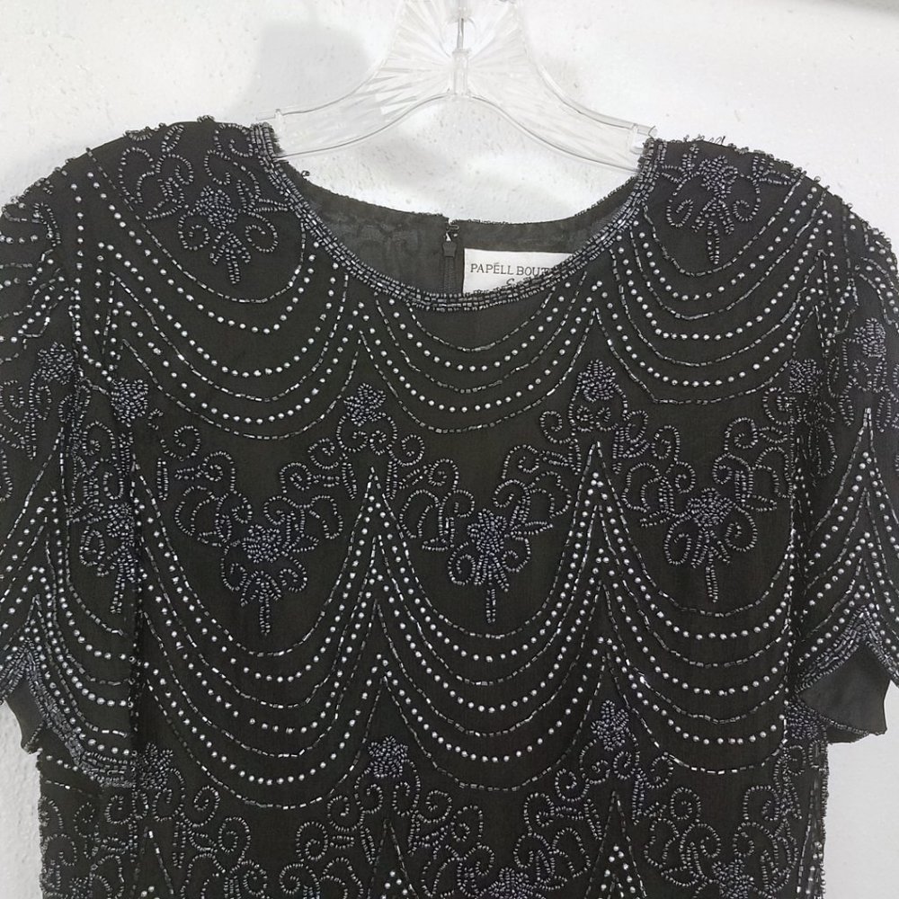 Pappell Boutique Evening Women's Formal Black Silk Beaded Top Blouse Bolero - Picture 2 of 8